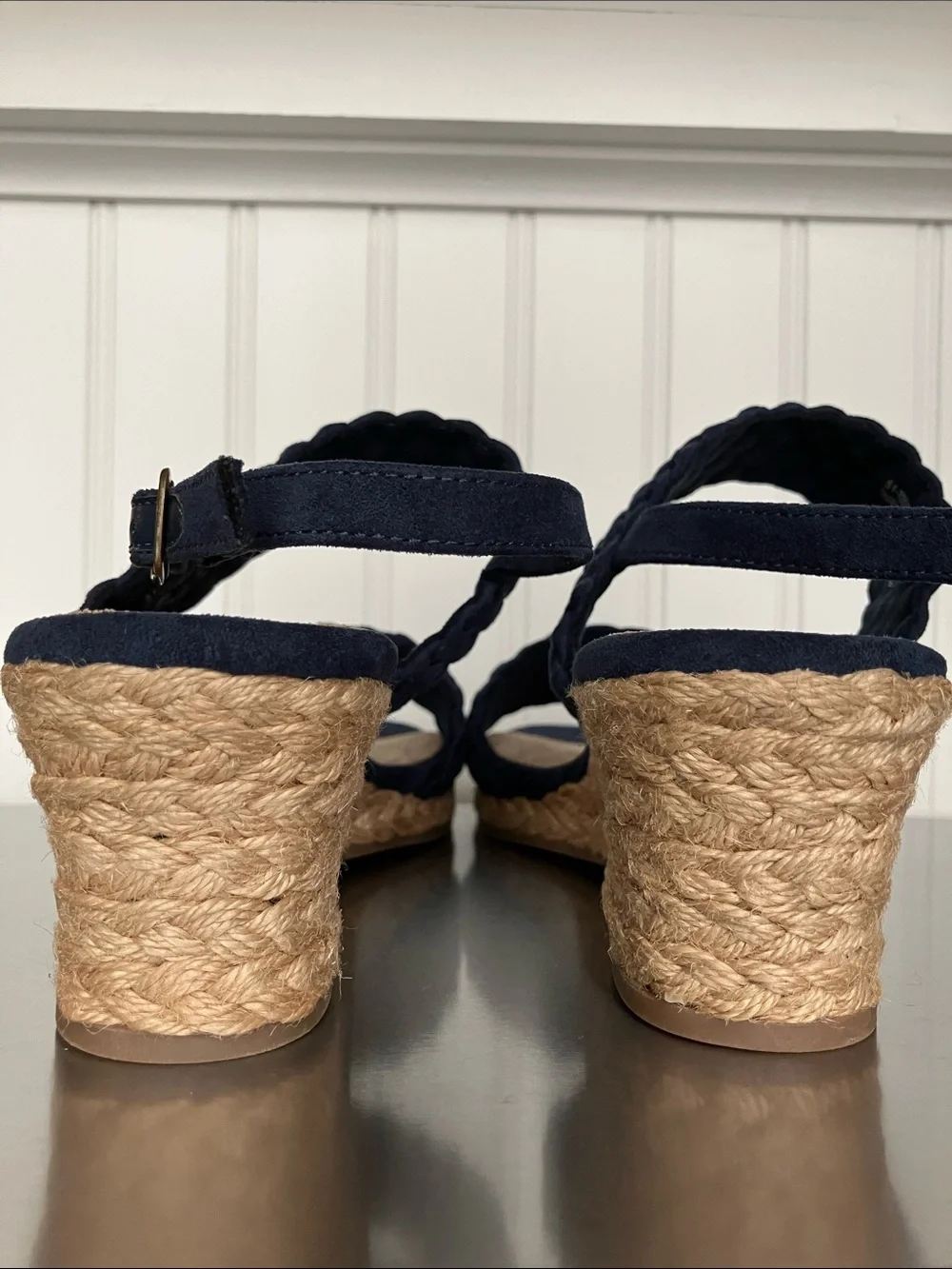 Bella Vita Mariella Navy Woven Espadrille Wedge Slingback Sandals 7.5M